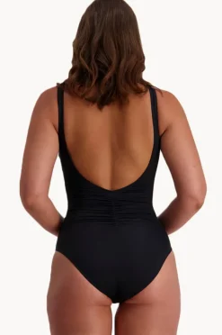 One Pieces|Moontide Contours Side Ruched Plunge One Piece BLACK