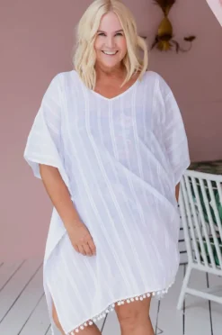 Overswim|Capriosca Cotton V Neck Kaftan WHITE