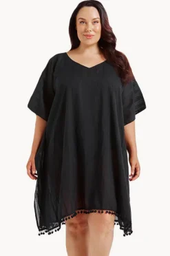 Overswim|Capriosca Cotton V Neck Kaftan BLACK