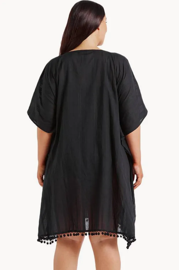 Overswim|Capriosca Cotton V Neck Kaftan BLACK
