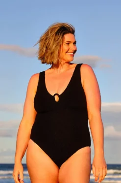 One Pieces|Une Piece Crinkle Classic Ring V Neck One Piece Black