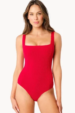 One Pieces|Une Piece Crinkle Classic Square Neck One Piece Red