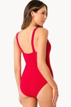 One Pieces|Une Piece Crinkle Classic Square Neck One Piece Red