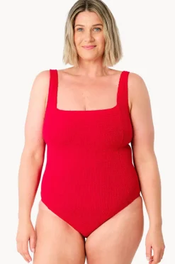 One Pieces|Une Piece Crinkle Classic Square Neck One Piece Red