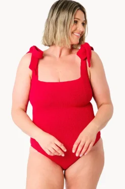 One Pieces|Une Piece Crinkle Classic Square Neck One Piece Red