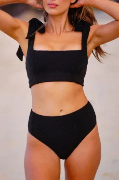 Bottoms|Une Piece Crinkle High Cut High Waist Bottom Black