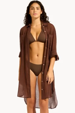 Tops|Seafolly Crinkle Twill Beach Shirt Dark chocolate