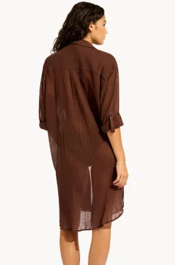 Tops|Seafolly Crinkle Twill Beach Shirt Dark chocolate