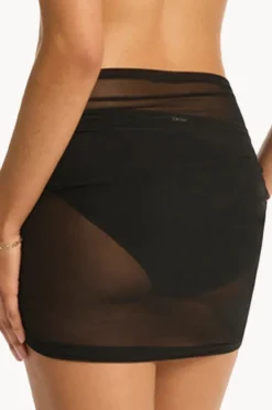 Skirts|Sea Level Day Club Drawstring Mini Mesh Skirt Black
