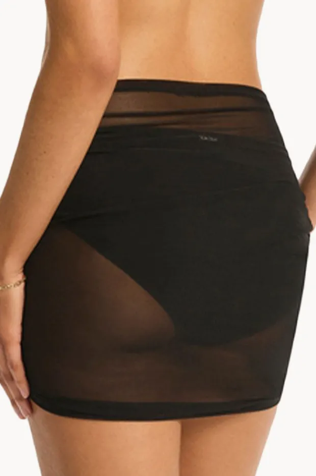 Skirts|Sea Level Day Club Drawstring Mini Mesh Skirt Black