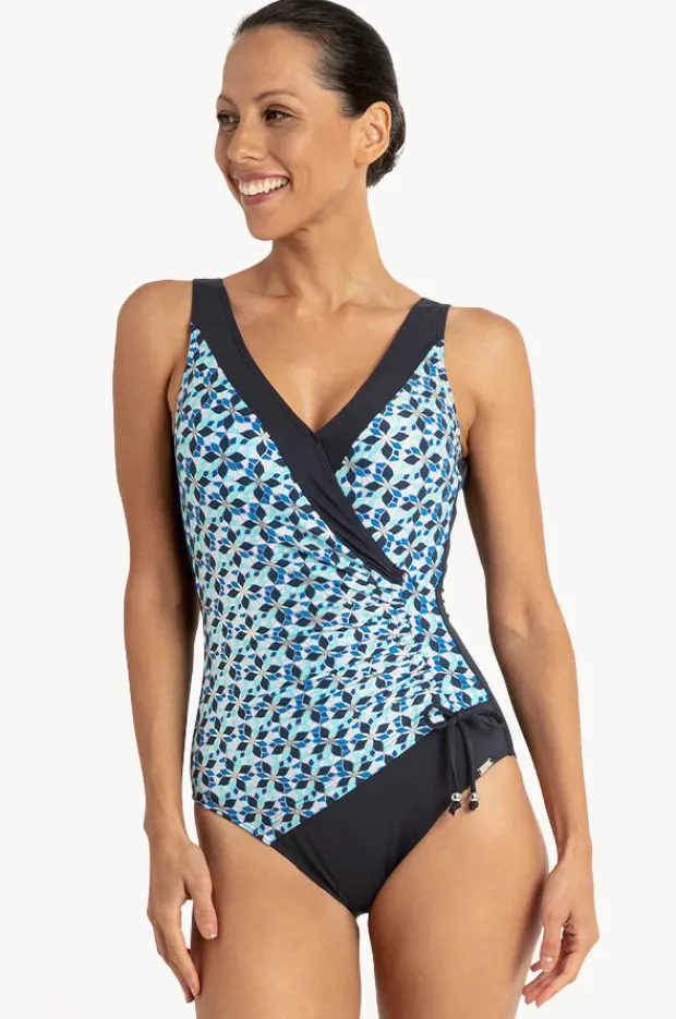 One Pieces|Jantzen Deco Gathered Cross Over One Piece Navy