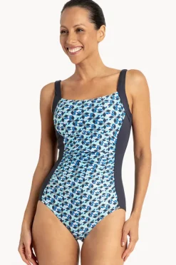 One Pieces|Jantzen Deco Ruched Square Neck One Piece Navy