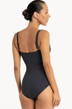 One Pieces|Jantzen Deco Ruched Square Neck One Piece Navy