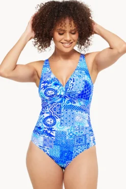 One Pieces|Togs Swimwear Delta Twist Front One Piece Blue/white