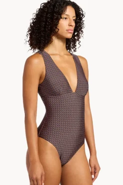 One Pieces|Jets Desert Geo Plunge One Piece Chocolate