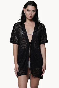 Overswim|J.valdi Diamante Open Front Kimono Black