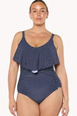 One Pieces|Capriosca Dots Frill V Neck One Piece Navy