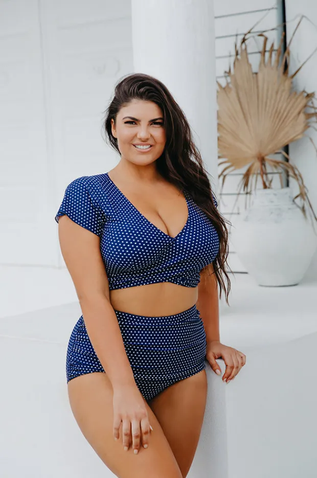 Bottoms|Capriosca Dots Ruched Skirted Pant Navy/white