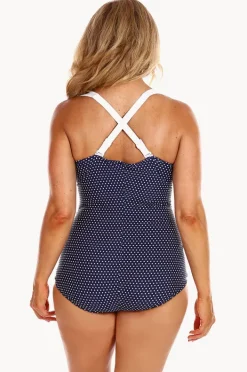 One Pieces|Capriosca Dots Skirted Retro One Piece Navy