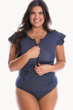 Rashies & Sunsuits|Capriosca Dots Sunsuit Navy/white