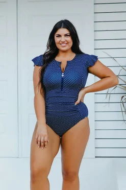 Rashies & Sunsuits|Capriosca Dots Sunsuit Navy/white
