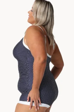 One Pieces|Capriosca Dots Tie Front Boyleg One Piece Navy/White