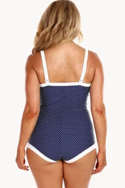 One Pieces|Capriosca Dots Tie Front Boyleg One Piece Navy/White