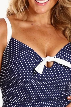 One Pieces|Capriosca Dots Tie Front Boyleg One Piece Navy/White