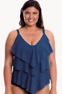 Tankini Tops|Capriosca Dots Tiered Tankini Separate Navy/white