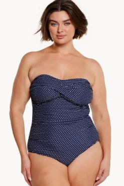 One Pieces|Capriosca Dots Twist Front Bandeau One Piece Navy/white