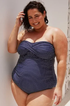 One Pieces|Capriosca Dots Twist Front Bandeau One Piece Navy/white