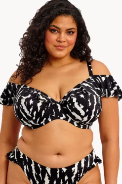 Bikini Tops|Elomi Swimwear Echo Shell H Cup Ruffle Plunge Bra BLACK