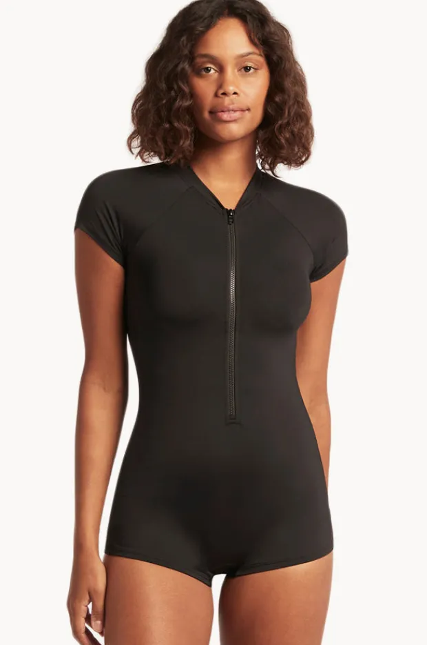 Rashies & Sunsuits|Sea Level Eco Essentials Boyleg Sunsuit Black