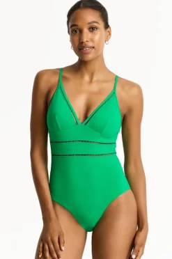 One Pieces|Sea Level Eco Essentials Cross Back Tri One Piece Kelly green