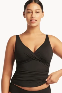 Tankini Tops|Sea Level Eco Essentials Cross Front Tankini Separate Black