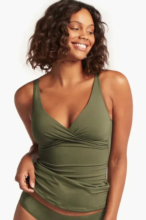 Tankini Tops|Sea Level Eco Essentials Cross Front Tankini Separate Khaki