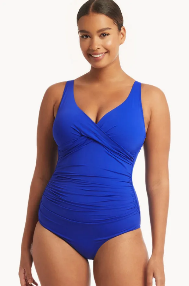 One Pieces|Sea Level Eco Essentials Cross Front One Piece Cobalt