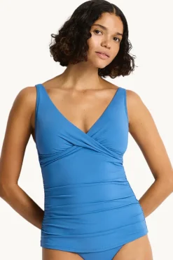 Tankini Tops|Sea Level Eco Essentials Cross Front Tankini Separate Denim