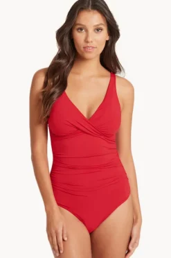 One Pieces|Sea Level Eco Essentials Cross Front One Piece Red