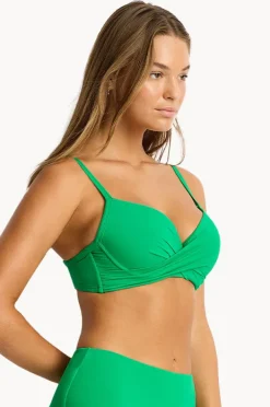 Bikini Tops|Sea Level Eco Essentials D/DD Cup Cross Front Bra Kelly green