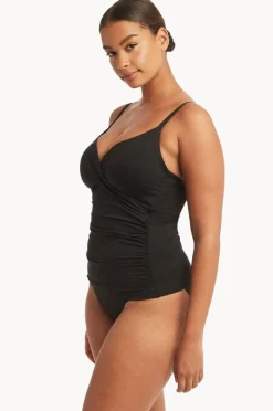 Tankini Tops|Sea Level Eco Essentials DD/E Cup Cross Front Tankini Separate Black