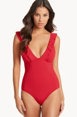 One Pieces|Sea Level Eco Essentials Frill One Piece Red