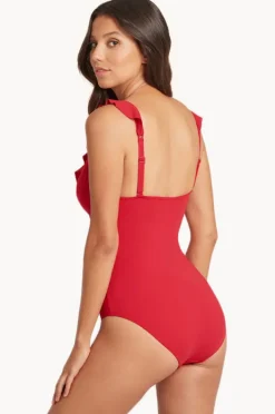One Pieces|Sea Level Eco Essentials Frill One Piece Red