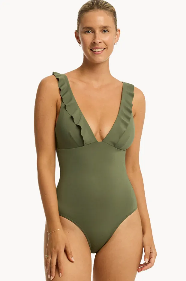 One Pieces|Sea Level Eco Essentials Frill One Piece Khaki