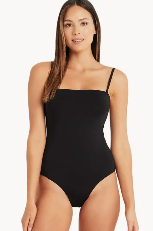 One Pieces|Sea Level Eco Essentials High Leg Bandeau One Piece Black