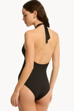 One Pieces|Sea Level Eco Essentials Keyhole Halter One Piece Black