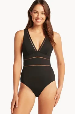 One Pieces|Sea Level Eco Essentials Spliced One Piece Black