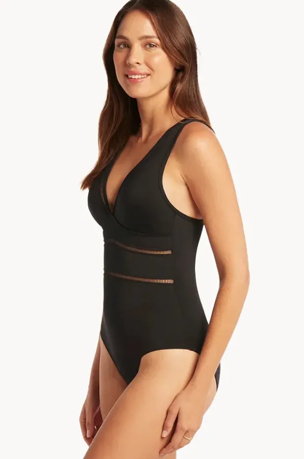 One Pieces|Sea Level Eco Essentials Spliced One Piece Black