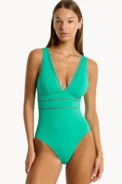 One Pieces|Sea Level Eco Essentials Spliced One Piece Evergreen