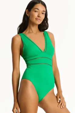 One Pieces|Sea Level Eco Essentials Spliced One Piece Kelly green